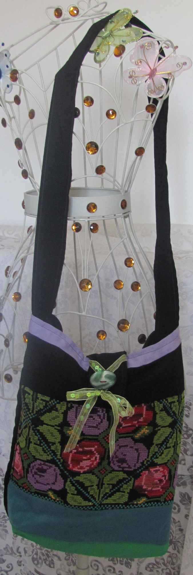 large image of art item: bag &ndash; embroidery green yellow flowers