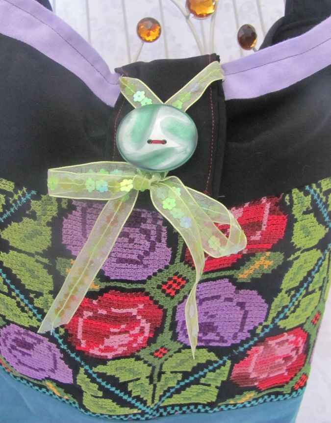 large image of art item: bag &ndash; embroidery green yellow flowers