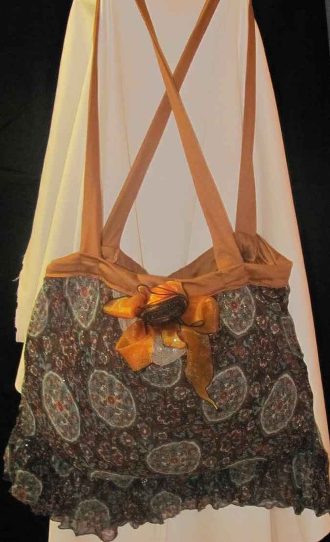 large image of art item: bag &ndash; flowers circles texture ribbon gold