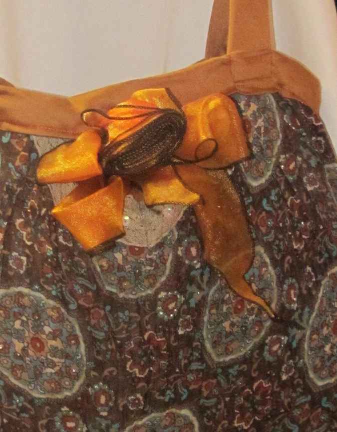 large image of art item: bag &ndash; flowers circles texture ribbon gold