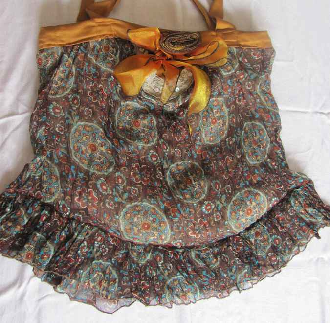 large image of art item: bag &ndash; flowers circles texture ribbon gold