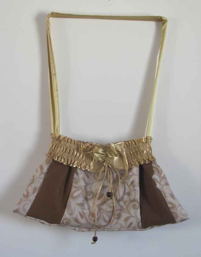 large image of art item: bag &ndash; gold white brown motif plants