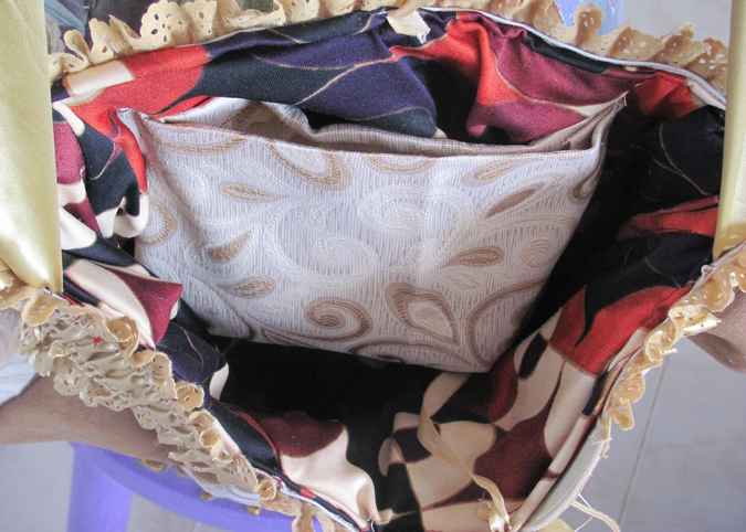 large image of art item: bag &ndash; gold white brown motif plants