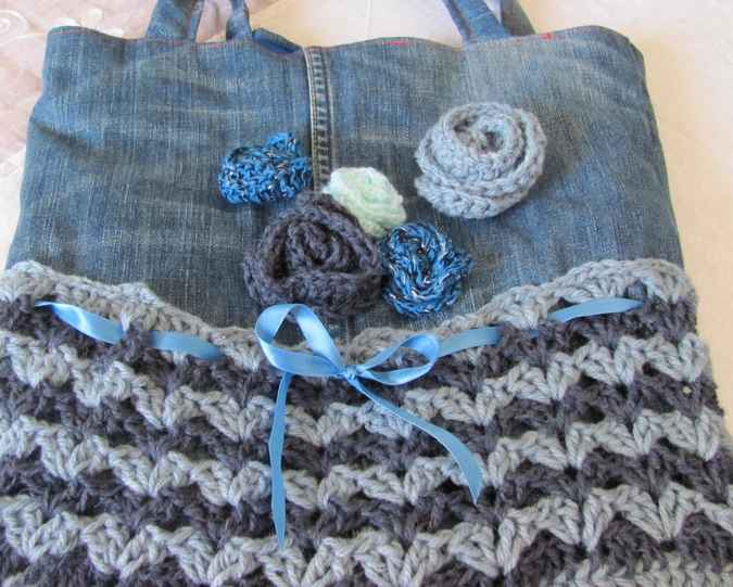 large image of art item: bag &ndash; jeans crochet flowers blue