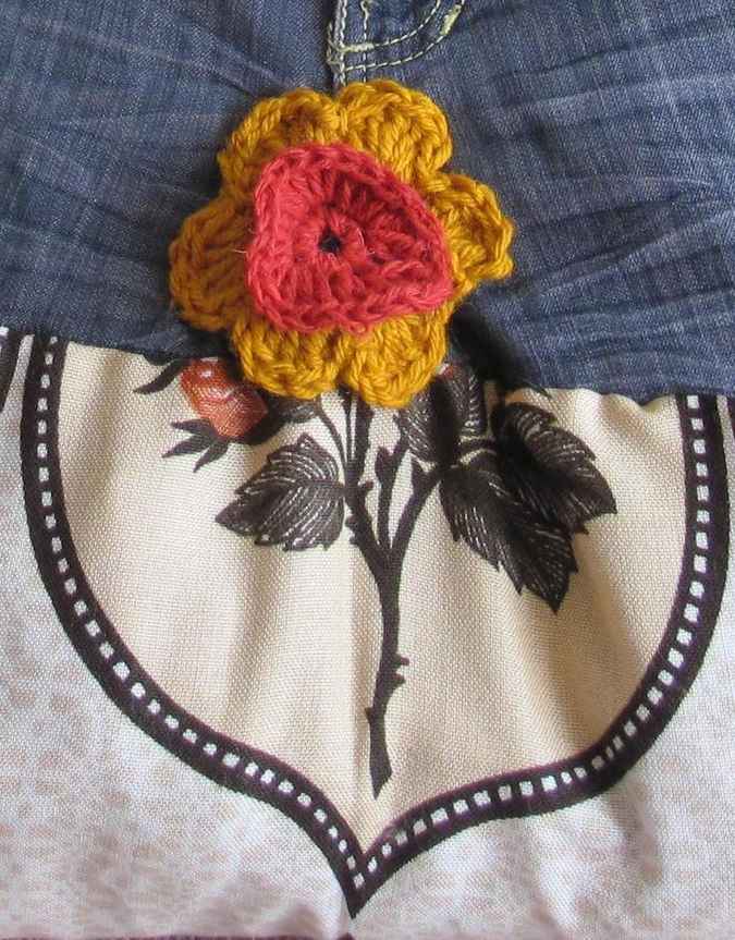 large image of art item: bag &ndash; jeans flowers orange