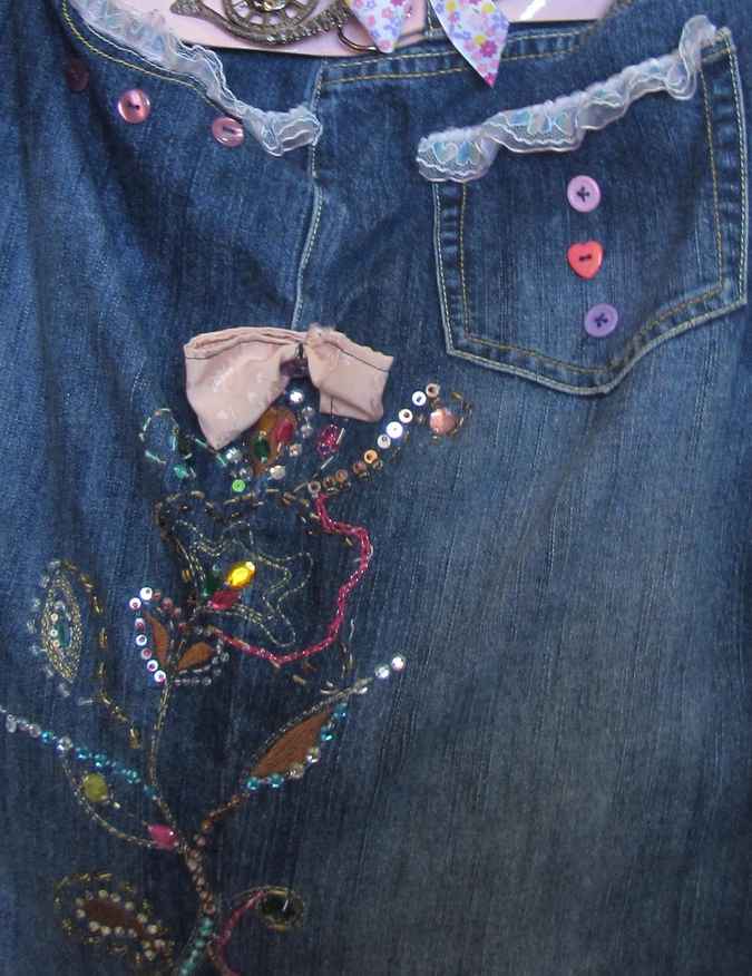 large image of art item: bag &ndash; jeans motif flower with beads and buttons