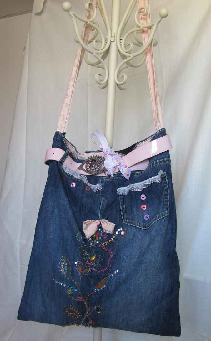 large image of art item: bag &ndash; jeans motif flower with beads and buttons