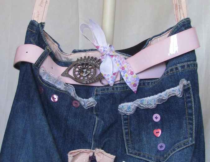 large image of art item: bag &ndash; jeans motif flower with beads and buttons