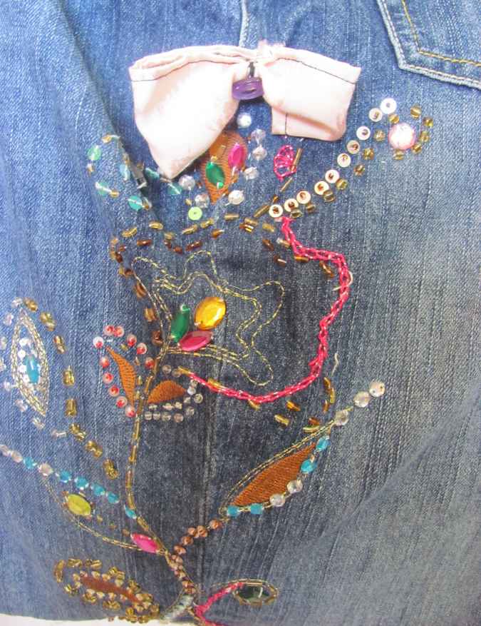 large image of art item: bag &ndash; jeans motif flower with beads and buttons