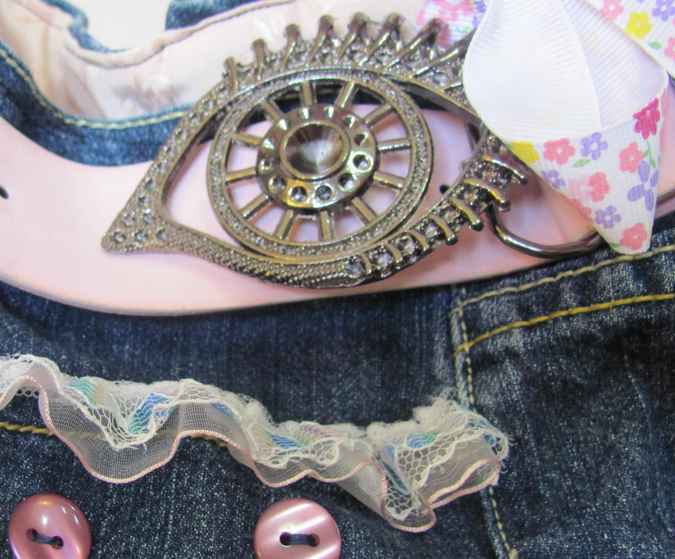 large image of art item: bag &ndash; jeans motif flower with beads and buttons