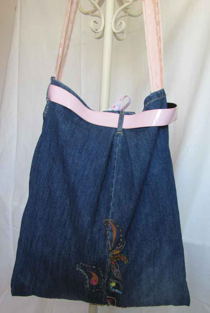 large image of art item: bag &ndash; jeans motif flower with beads and buttons