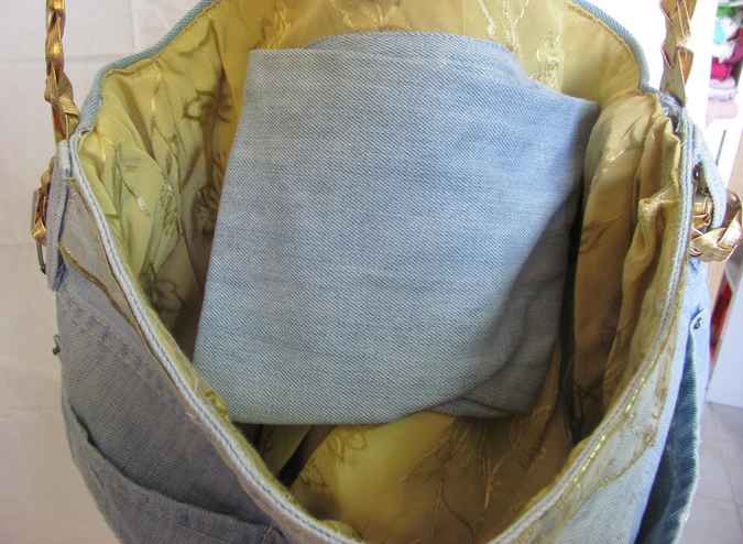 large image of art item: bag &ndash; jeans purse with gold sequins pouch and gold motif