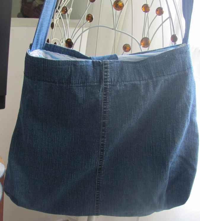 large image of art item: bag &ndash; jeans ribbon crochet disc blue brown buttons