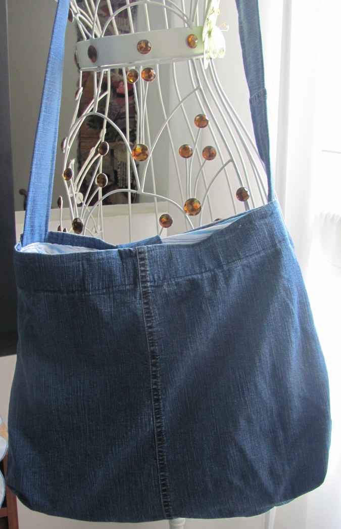 large image of art item: bag &ndash; jeans ribbon crochet disc blue brown buttons