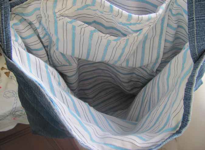 large image of art item: bag &ndash; jeans ribbon crochet disc blue brown buttons