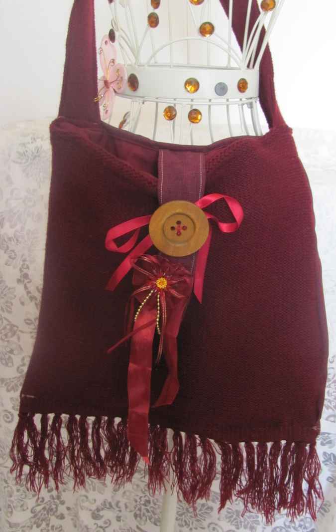 large image of art item: bag &ndash; fabric crimson button brown hairs