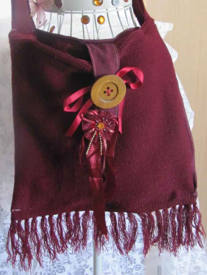 large image of art item: bag &ndash; fabric crimson button brown hairs