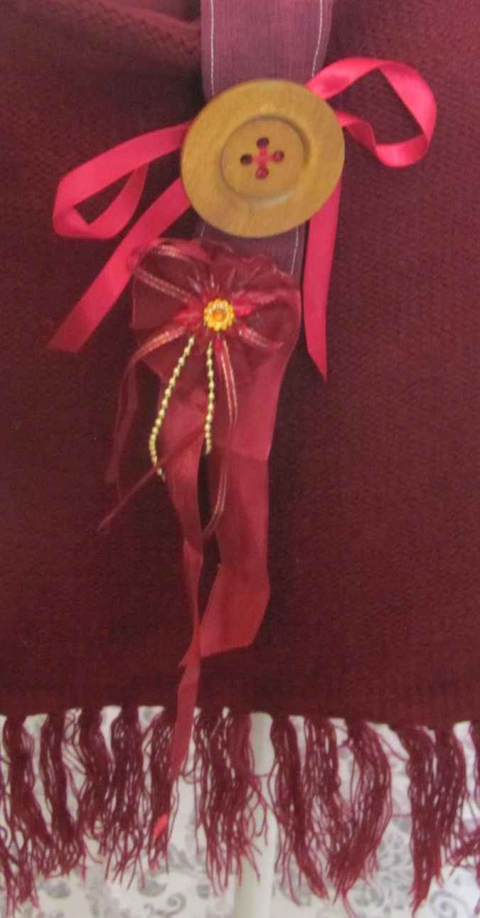 large image of art item: bag &ndash; fabric crimson button brown hairs