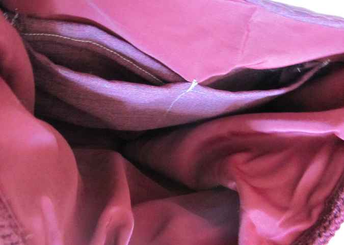 large image of art item: bag &ndash; fabric crimson button brown hairs