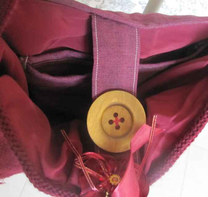 large image of art item: bag &ndash; fabric crimson button brown hairs