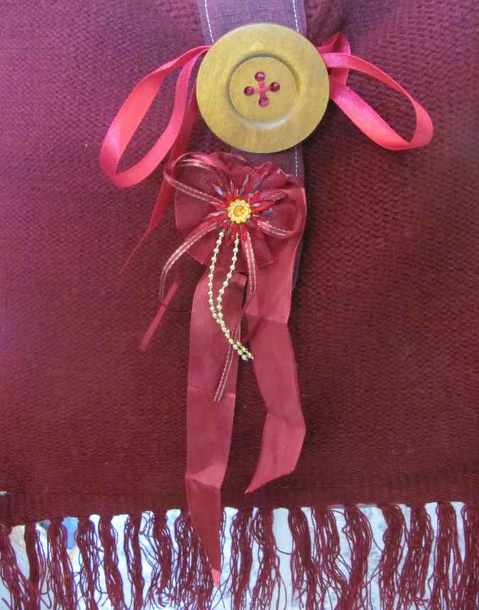 large image of art item: bag &ndash; fabric crimson button brown hairs