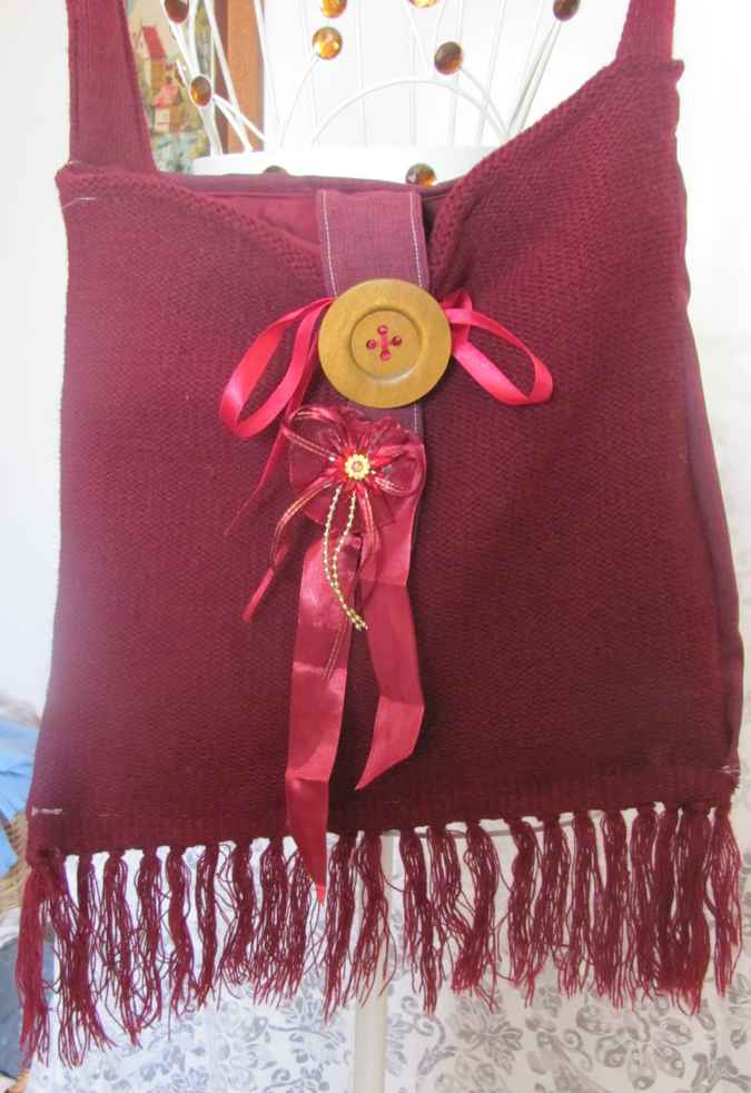 large image of art item: bag &ndash; fabric crimson button brown hairs