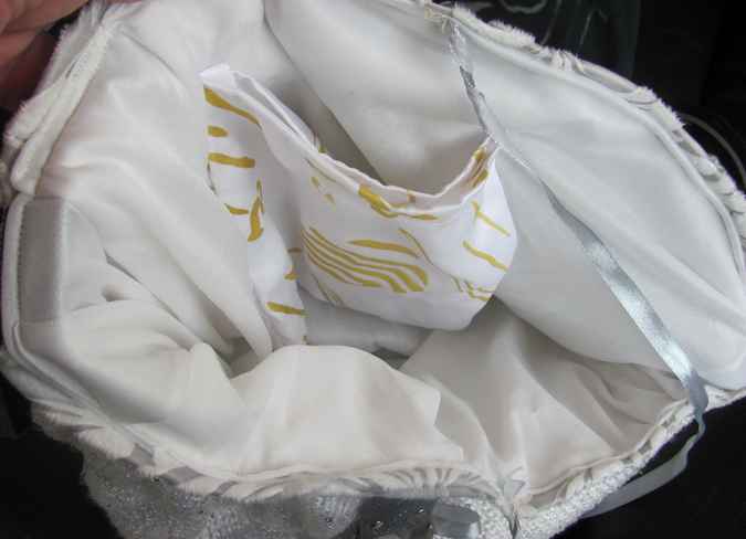 large image of art item: bag &ndash; knitwork white stripes gray buckle silvery shiny