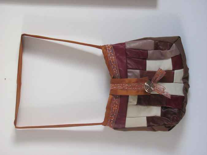 large image of art item: bag &ndash; leathery checkred crimson white button gold