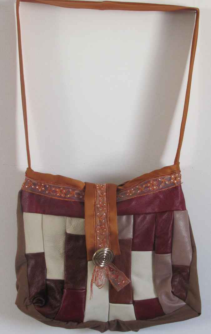 large image of art item: bag &ndash; leathery checkred crimson white button gold