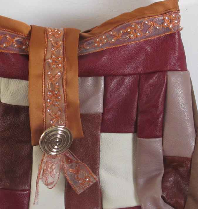 large image of art item: bag &ndash; leathery checkred crimson white button gold