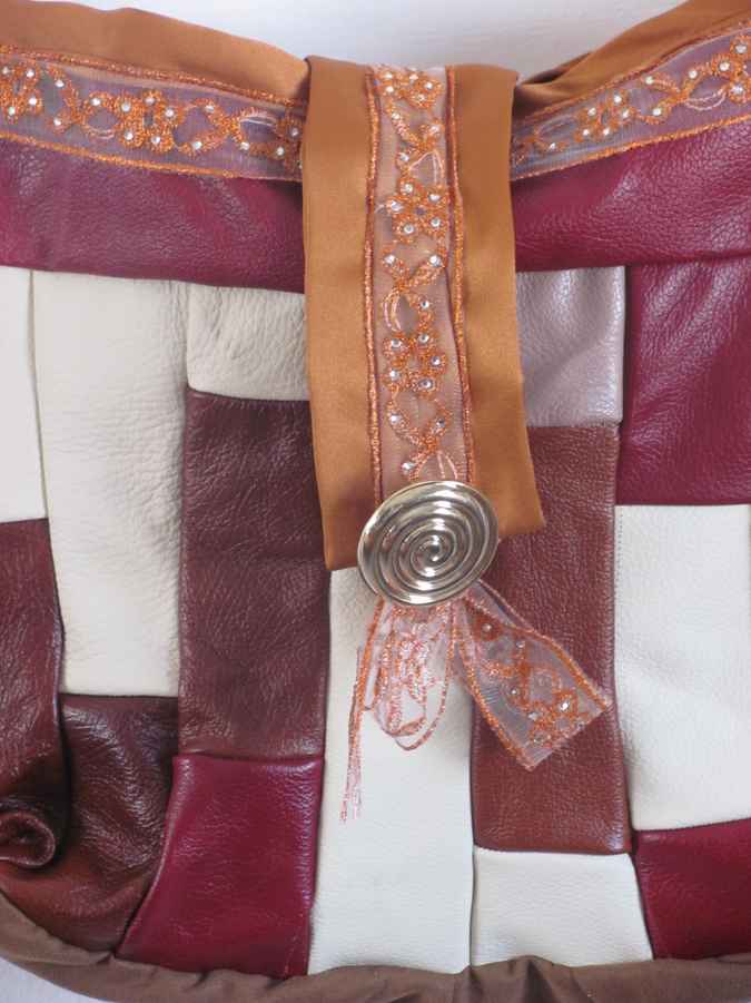 large image of art item: bag &ndash; leathery checkred crimson white button gold