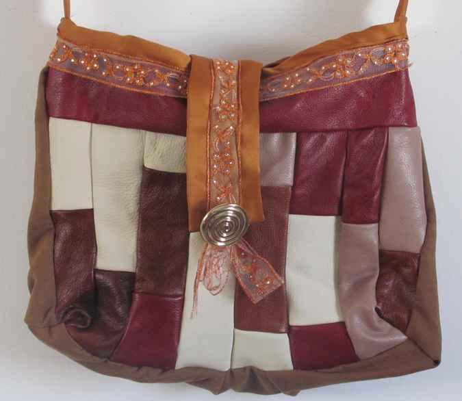 large image of art item: bag &ndash; leathery checkred crimson white button gold