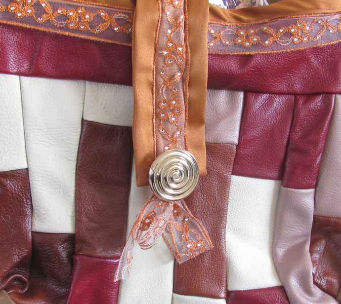 large image of art item: bag &ndash; leathery checkred crimson white button gold