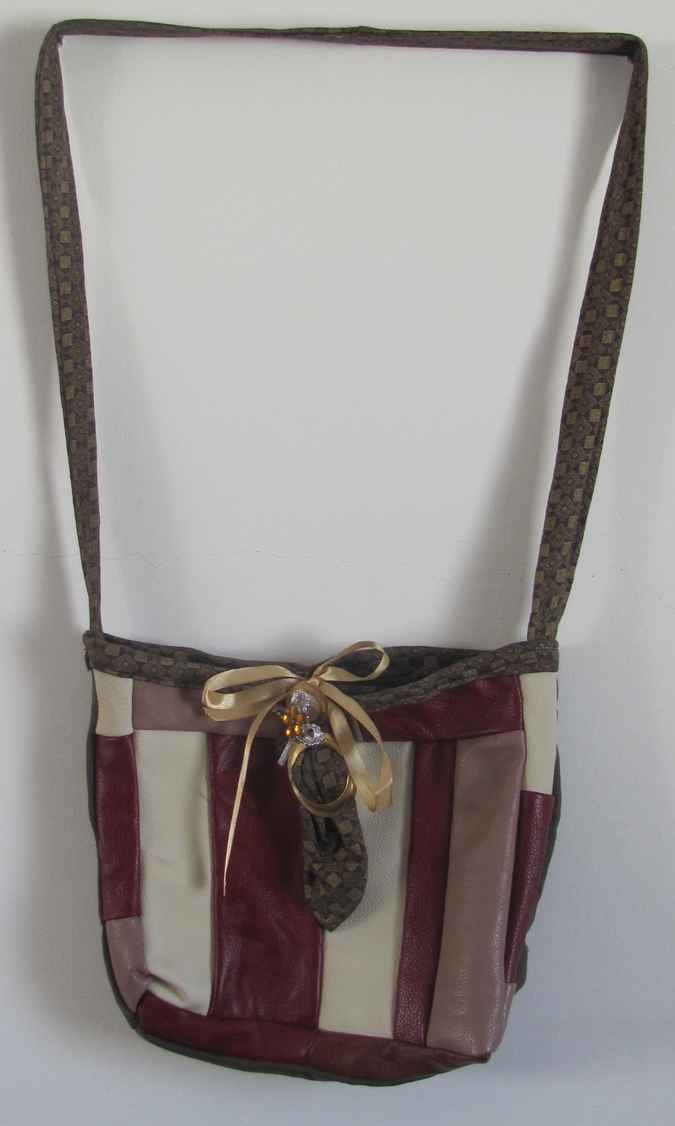 large image of art item: bag &ndash; leathery stripes crimson white ribbon