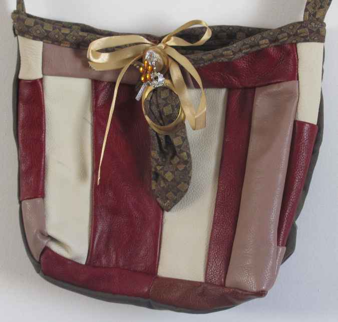 large image of art item: bag &ndash; leathery stripes crimson white ribbon