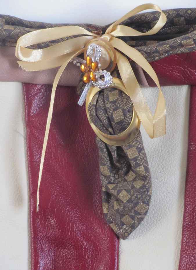 large image of art item: bag &ndash; leathery stripes crimson white ribbon