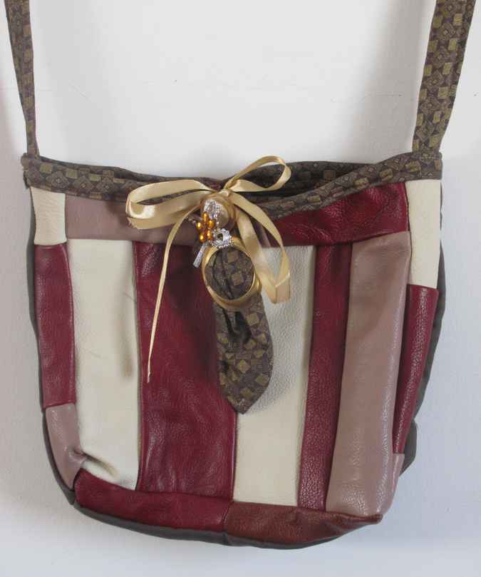 large image of art item: bag &ndash; leathery stripes crimson white ribbon