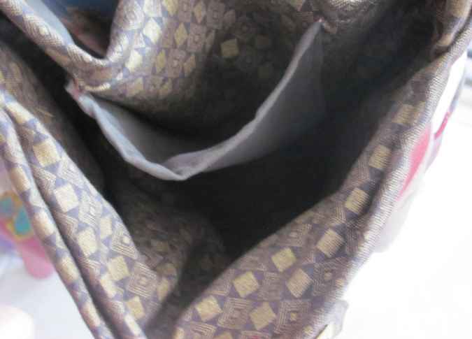 large image of art item: bag &ndash; leathery stripes crimson white ribbon