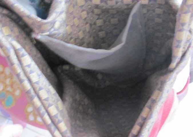 large image of art item: bag &ndash; leathery stripes crimson white ribbon