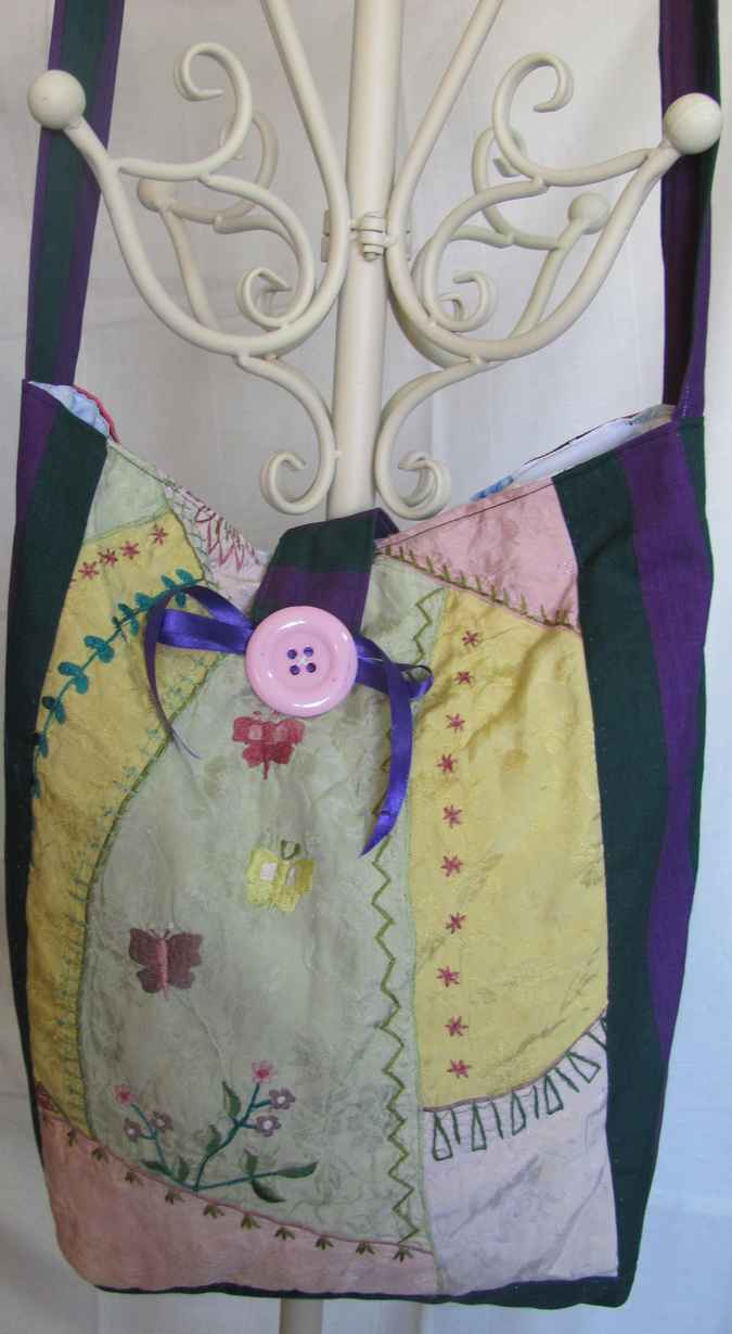 large image of art item: bag &ndash; quiltwork button pink flower butterfly needlework