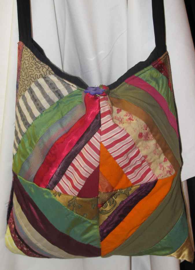 large image of art item: bag &ndash; quiltwork colorful with purple flower