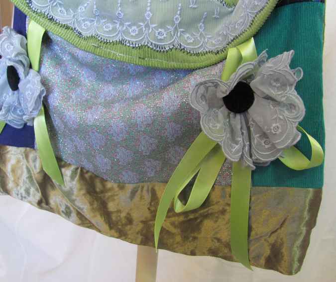 large image of art item: bag &ndash; quiltwork cyan green turquoise brown with geometric motif and flowers