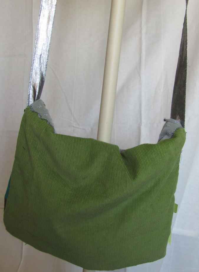 large image of art item: bag &ndash; quiltwork cyan green turquoise brown with geometric motif and flowers