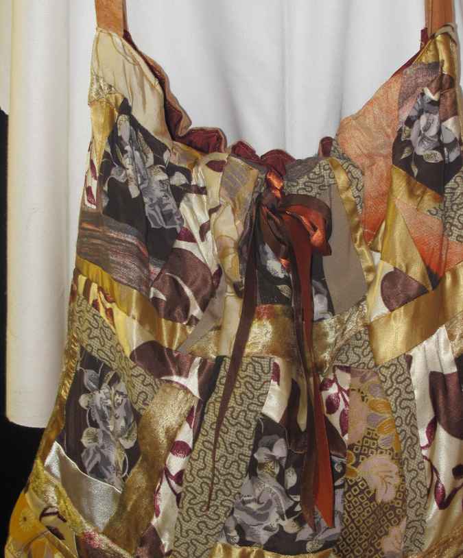 large image of art item: bag &ndash; quiltwork shades of brown with ribbon