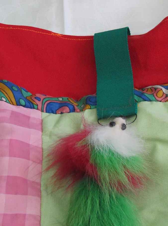 large image of art item: bag &ndash; red quiltwork fuzzy animal