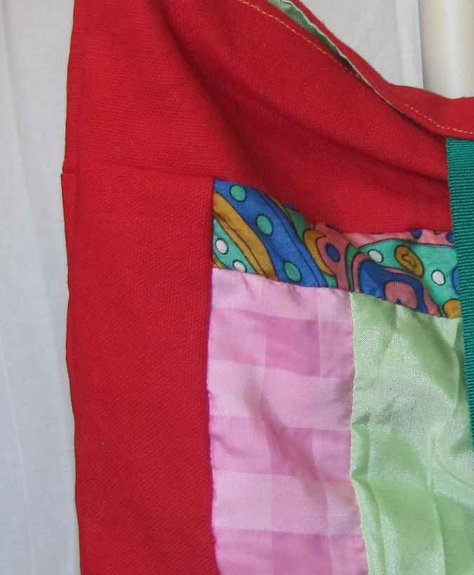 large image of art item: bag &ndash; red quiltwork fuzzy animal