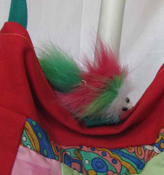 large image of art item: bag &ndash; red quiltwork fuzzy animal