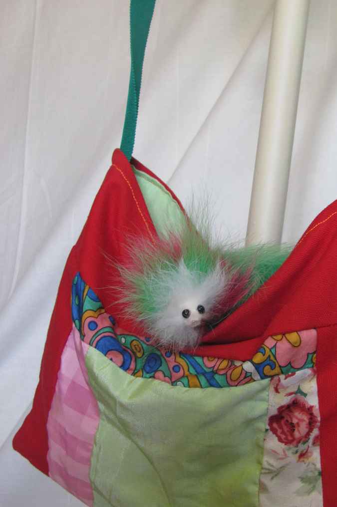 large image of art item: bag &ndash; red quiltwork fuzzy animal