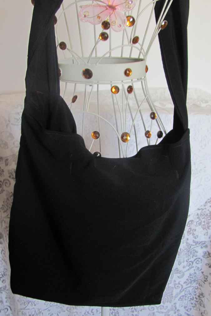 large image of art item: bag &ndash; stripes brown orange button ribbon