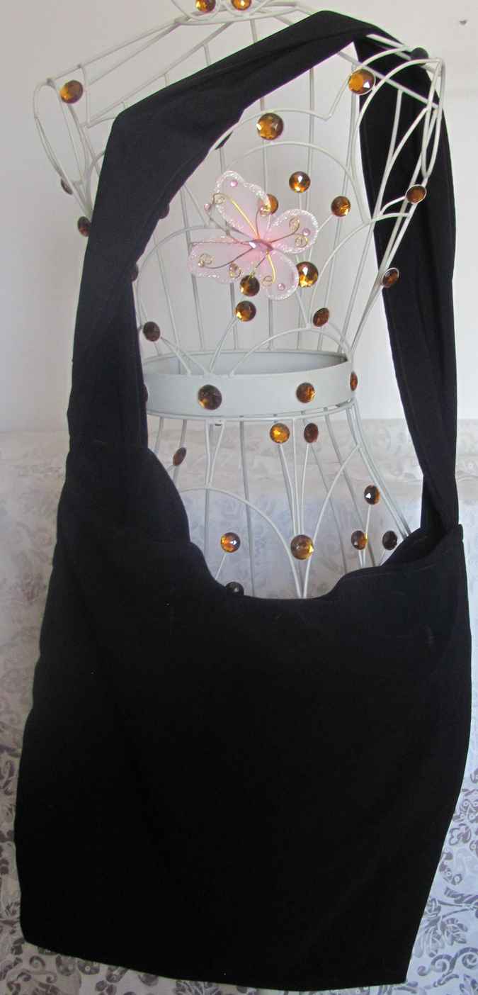 large image of art item: bag &ndash; stripes brown orange button ribbon